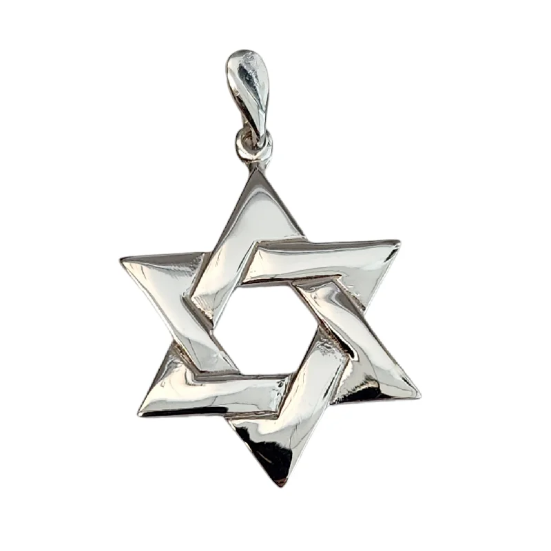 14k White Gold Jewish Star of David Pendant Woven Large