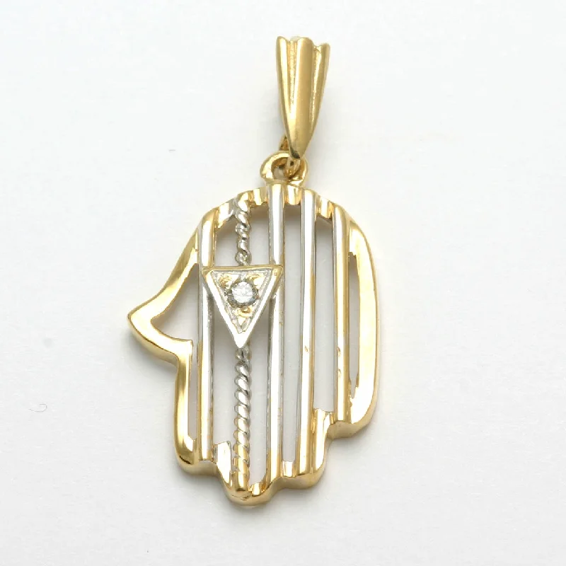 14K Yellow & White gold Hamsa Pendant Diamond Modern Hand